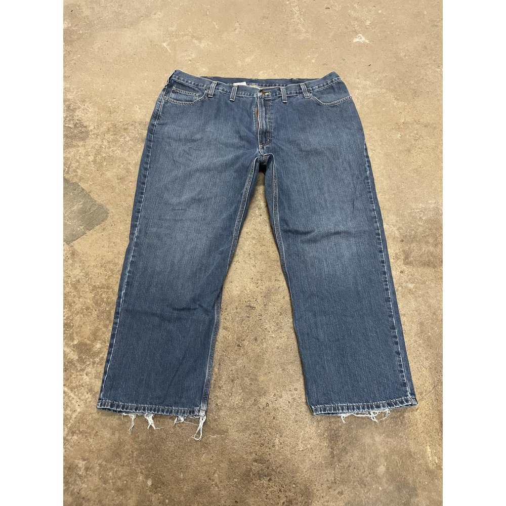 Carhartt BD1483-M Jeans Mens 46x30 Blue Relaxed Straight Zip Fly Distressed‎